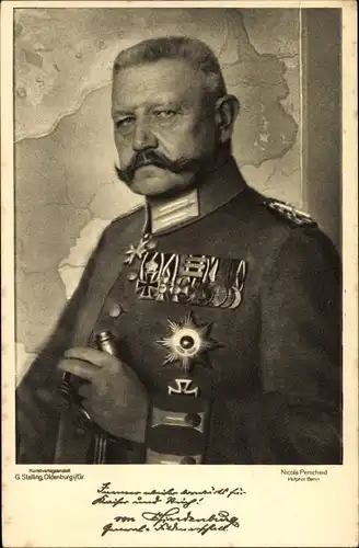 Ak Generalfeldmarschall Paul von Hindenburg, Portrait, Uniform, Orden, Säbel