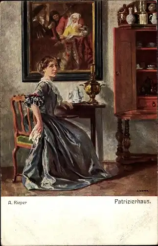 Künstler Ak Rieper, A., Patrizierhaus, sitzende Frau