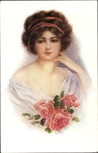 Künstler Ak Seine Königin, Frauenportrait, Rosen