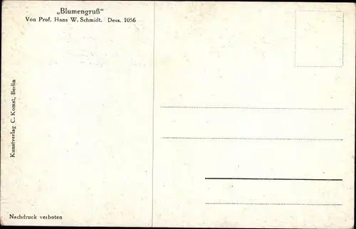 Künstler Ak Schmidt, Hans W., Blumengruß, Kinder mit Blumengirlande, Hund