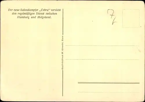 Ak Seebäderdampfer Cobra, Dampfschiff, HAPAG