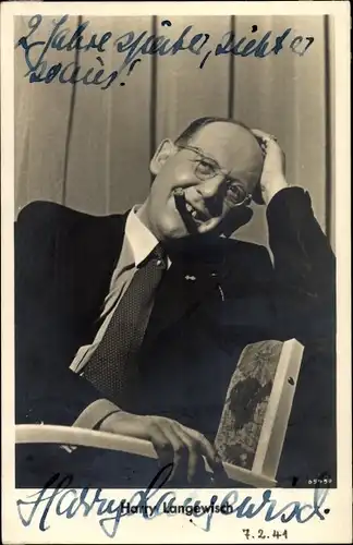 Ak Schauspieler Harry Langewisch, Zigarre rauchend, Portrait, Autogramm 1941