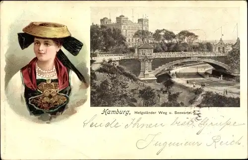 Ak Hamburg, Helgoländer Weg und Seewarte, Hamburger Tracht