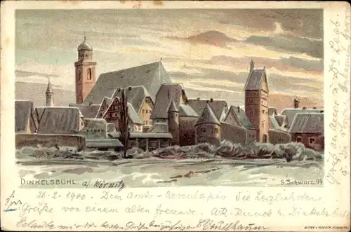 Künstler Litho Schwarz, G., Dinkelsbühl in Mittelfranken, Stadtansicht im Winter