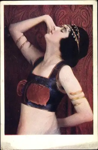 Ak Frauenportrait, Schmuck, Kopfschmuck, Erotik, Bauch