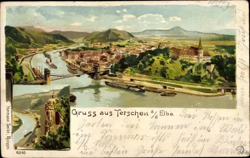 Litho Děčín Tetschen an der Elbe Region Aussig, Gesamtansicht