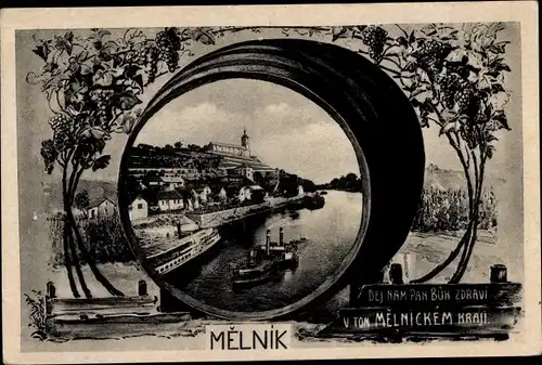 Ak Mělník Mittelböhmen, Teilansicht, Dampfer