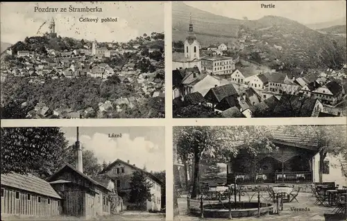 Ak Štramberk Stramberg Region Mährisch Schlesien, Gesamtansicht, Lazne, Veranda