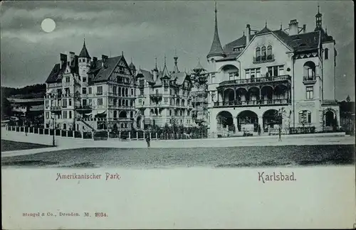 Mondschein Ak Karlovy Vary Karlsbad Stadt, Amerikanischer Park