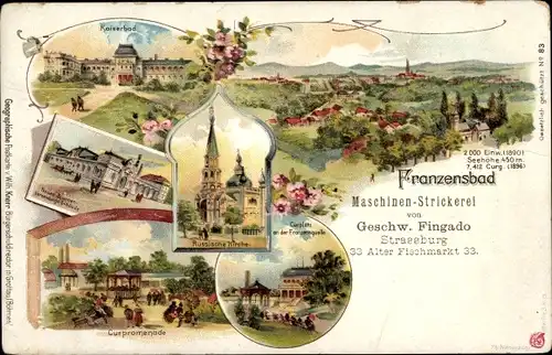 Litho Františkovy Lázně Franzensbad Reg. Karlsbad, Russische Kirche, Kurpromenade