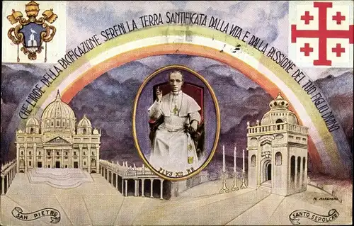 Künstler Ak Papst Pius XII., Santo Sepolcro, San Pietro, Petersdom, Vatikan