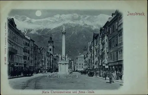 Mondschein Ak Innsbruck in Tirol, Maria Theresienstraße und Anna-Säule