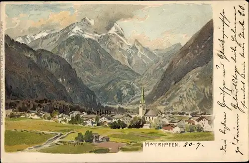 Künstler Litho Compton, Mayrhofen im Zillertal in Tirol, Panorama vom Ort