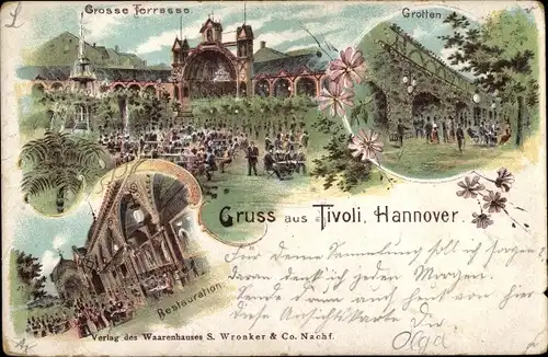 Litho Hannover in Niedersachsen, Tivoli, Restauration, Große Terrasse, Grotten
