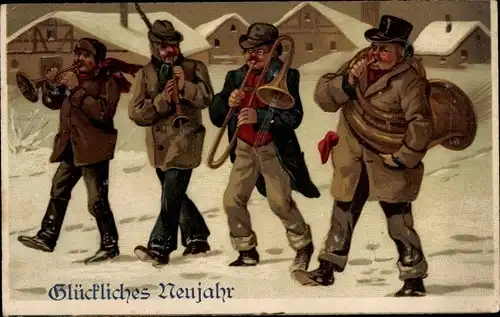 Ak Glückwunsch Neujahr, Musizierende Männer