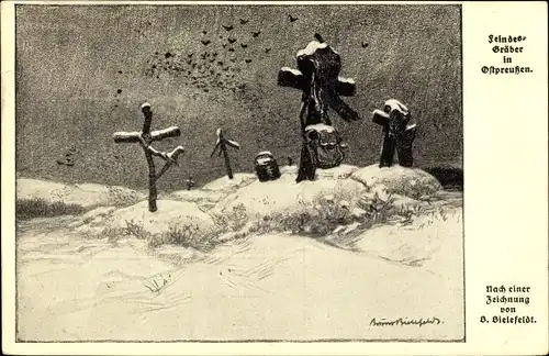 Künstler Ak Bielefeldt, B., Ostpreußen, Feindesgräber, I. WK, Winter