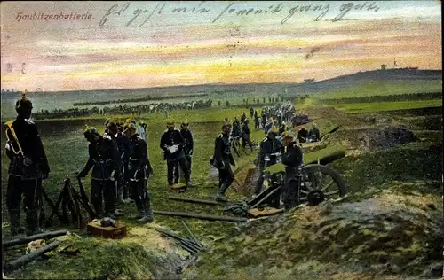 Ak Haubitzenbatterie im Feld, Deutsche Soldaten in Uniformen, I WK