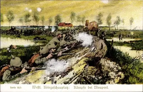 Ak Nieuport Westflandern, Deutsche Soldaten in Uniformen im Gefecht, I WK