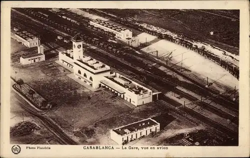Ak Casablanca Marokko, La Gare, Luftbild