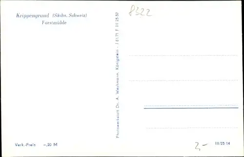 Ak Krippen Bad Schandau Sächsische Schweiz, Forstmühle im Krippengrund