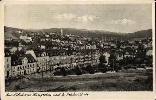 Ak Aue Erzgebirge, Blick vom Flossgraben nach der Friedenskirche, Stadtansicht