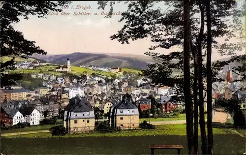 Ak Aue im Erzgebirge Sachsen, Blick über Schillerstraße und Bismarcksstraße