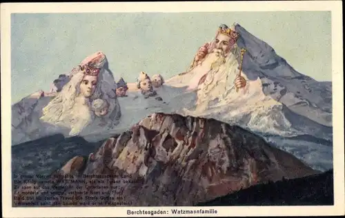 Künstler Ak Berchtesgaden, Watzmannfamilie, Berggesichter