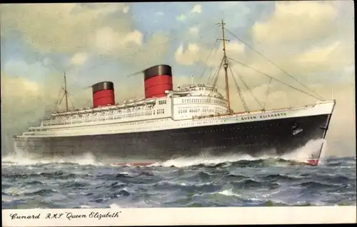 Ak Dampfer RMS Queen Elizabeth, Cunard Line