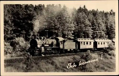 Ak Ich komme, Deutsche Eisenbahn, Dampflok in voller Fahrt