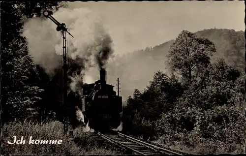 Ak Ich komme, Deutsche Eisenbahn, Dampflok in voller Fahrt