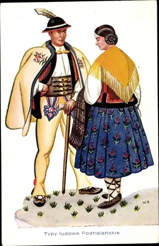 Künstler Ak Boratynski, W., Typy ludowe Podhalanskie, Paar in Polnischen Volkstrachten
