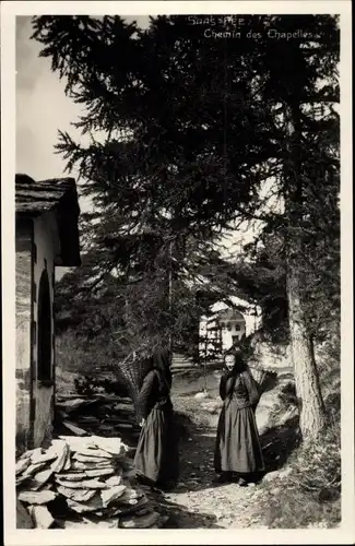 Ak Schweiz, Frauen in Tracht, Holzkiepen