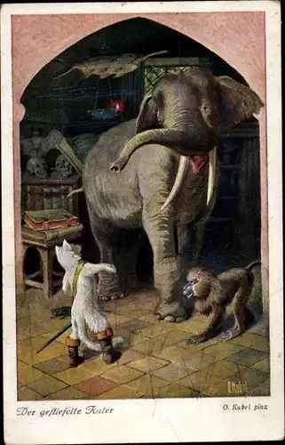 Künstler Ak Kubel, Otto, Der gestiefelte Kater, Zauberer als Elefant