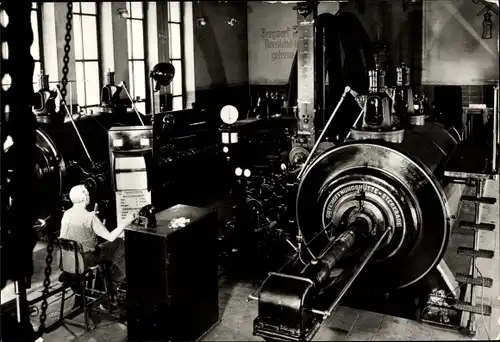 Ak Oelsnitz im Erzgebirge, Bergbaumuseum Karl Liebknecht Schacht, Dampffördermaschine