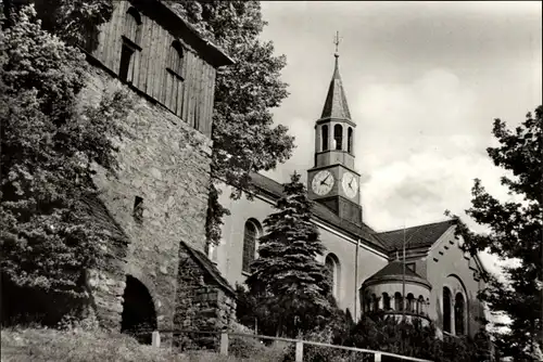 Ak Lugau Erzgebirge, alter Glockenturm und Kirche