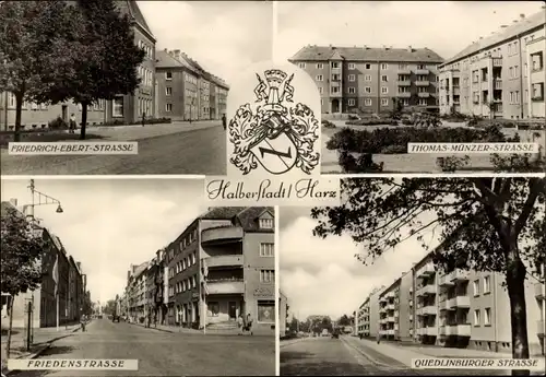 Ak Halberstadt am Harz, Friedrich-Ebert-Straße, Wappen, Thomas-Münzer-Straße, Friedensstraße