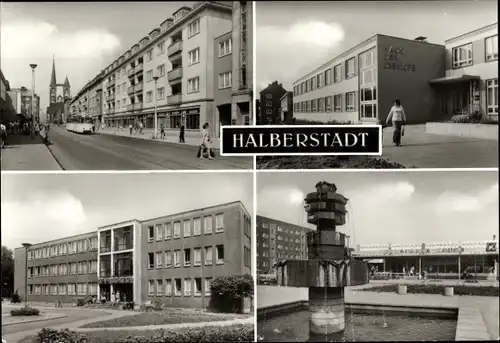 Ak Halberstadt, Breiter Weg, Haus der Dienste, Ambulanz des Salvador Krankenhauses, Kaufhalle Mitte