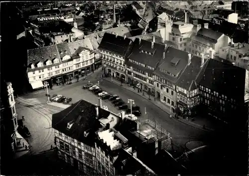 Foto Ak Halberstadt, Platz aus der Vogelperspektive, Fachwerkhäuser