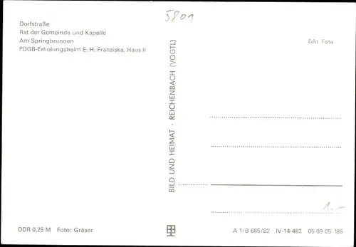 Ak Engelsbach Leinatal Thüringen, Dorfstraße, Rat der Gemeinde, Kapelle, FDGB Heim E. H. Franziska