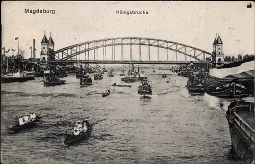 Ak Magdeburg an der Elbe, Königsbrücke, Schiffe, Boote