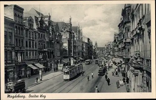 Ak Magdeburg, Breiter Weg, Straßenbahn Linie 2