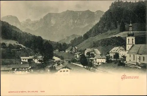 Ak Ramsau im Berchtesgadener Land Oberbayern, Panorama, Kirche
