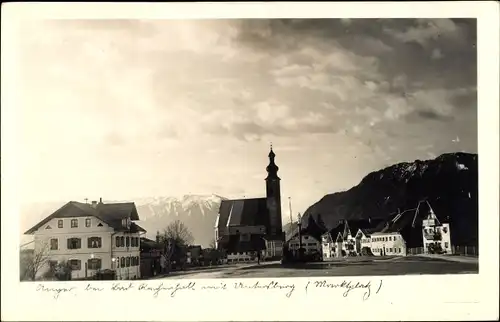 Foto Ak Anger in Oberbayern, Marktplatz, Kirche, Untersberg