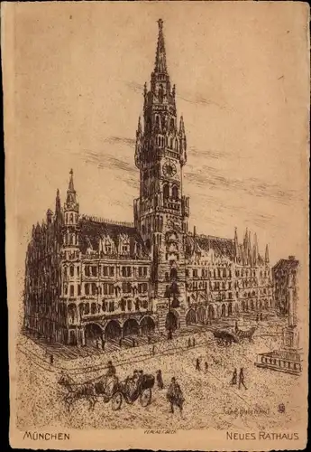 Künstler Ak München, Neues Rathaus