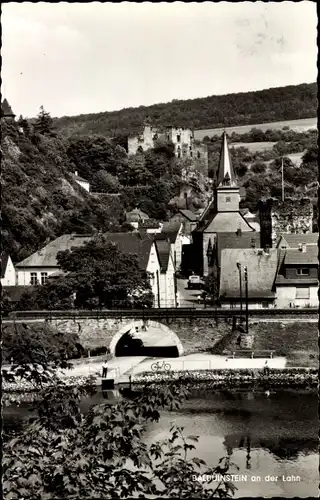 Ak Balduinstein an der Lahn, Brücke, Burg, Teilansicht