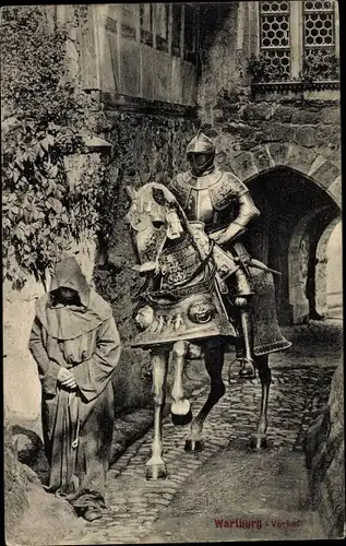 Ak Lutherstadt Eisenach in Thüringen, Wartburg, Vorhof, Ritter, Mönch