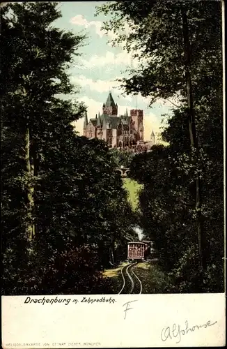 Ak Königswinter am Rhein, Drachenfels, Drachenburg, Zehnradbahn