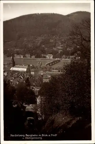 Ak Heidelberg am Neckar, Bergbahn mit Blick a. Stadt u. Heiligenberg, Brücke