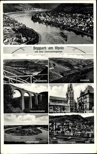 Ak Boppard am Rhein, Almblick, Rheinbogen, Rheinpromenade, Kirche mit Rathaus, Vierseenblick