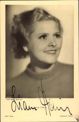Ak Schauspielerin Liane Hald, Portrait, Autogramm